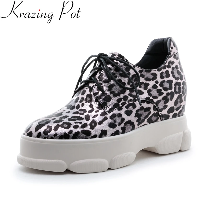 Léopard Imprimer Coins Vulcanisé Chaussures À Lb5 Bout Rond Verni Lacets Femmes Leopard Plate Cuir Épais Fond Grande Taille Baskets En Casual forme De SUqVpzM
