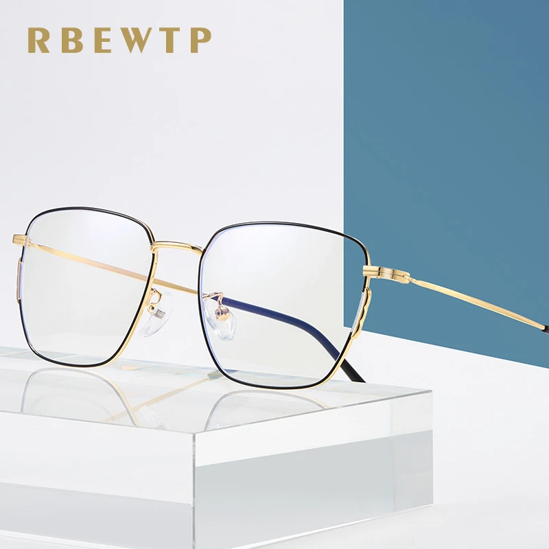 

RBEWTP Square Frame Rose Gold Anti Blue Light Blocking Glasses led Computer Reading Glasses Radiation-resistant Gaming Eyewear