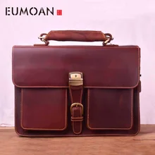 EUMOAN Men's handbag, crazy horse leather business vintage men's bag, head leather computer slanted shoulder bag