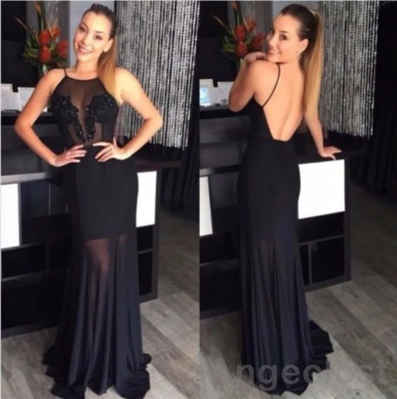 conew_mermaid prom dress 2016 sexy see through lace beaded black backless prom dresses party formal evening dress
