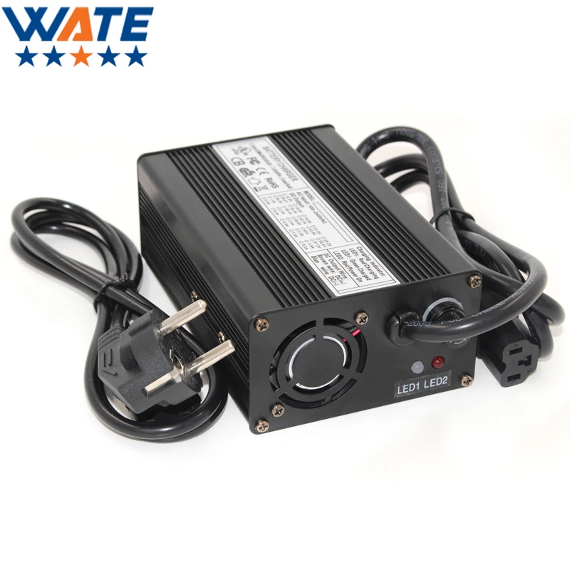 Baratos Cargador de batería de iones de litio de 42V 3A funda de aluminio para 10S 36V Lipo LiMn2O4 LiCoO2 cargador inteligente de batería Auto Stop Smart Tools