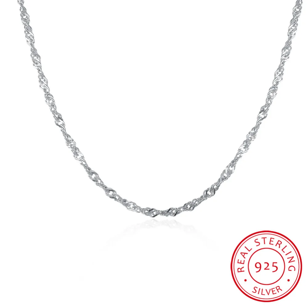 

100% Pure 925 sterling silver jewelry wave water fine chains with pendant necklace chains for women high quality jewelry C015