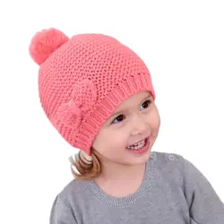 Зимние Вязаные девушки шапка зимняя шапка для новорожденных шапка для новорожденного Кепки с бантом теплые детские вязанные шляпы