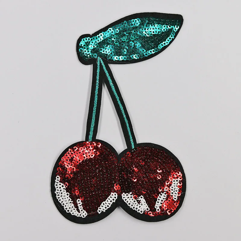 

big Sequins cherries red beautiful Embroidered Iron on Patches for Clothing DIY Stripes Clothes diamond Stickers Custom Badges