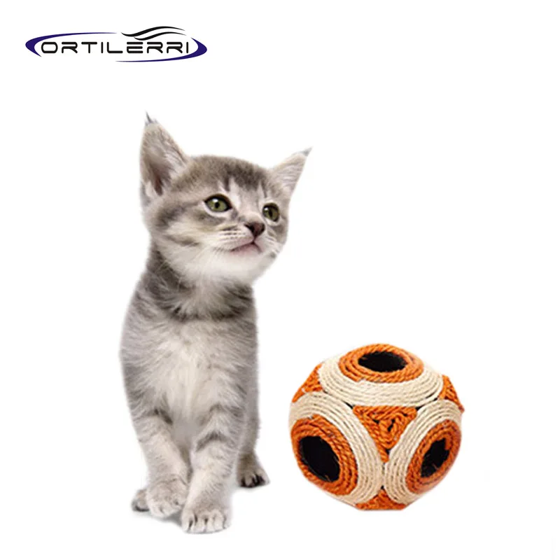 Ortilerri Cat Dog Toys Sisal Feather Materials Red Orange Ball