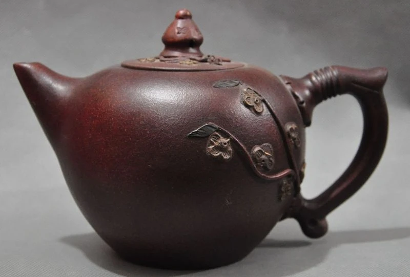 

8"Old China Yixing zisha pottery Carved Plum Flower teapot tea set pot Tea maker