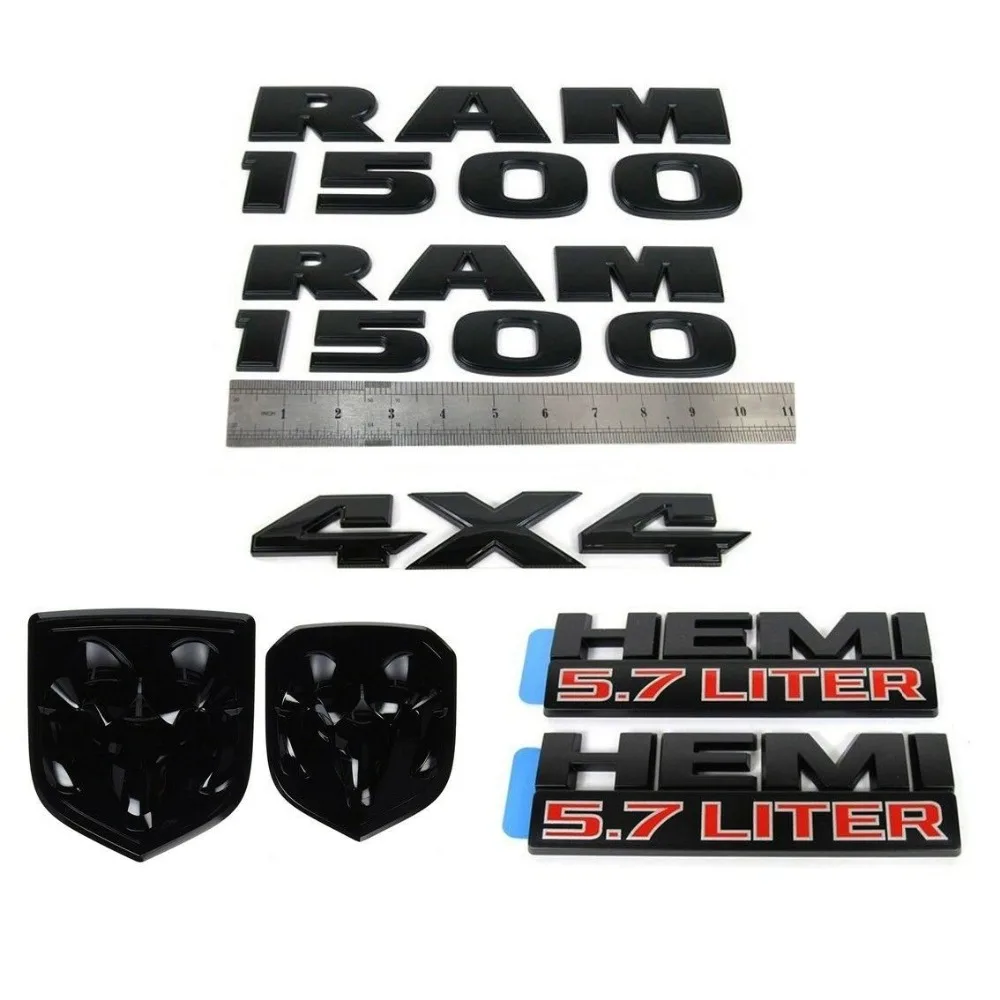 

7pcs RAM 1500 4X4 Grille Tailgate 5.7 Liter HEMI Emblem Badge for Dodge Matte Black
