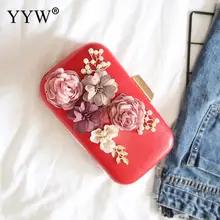 Свадебный клатч для женщин ручной работы Цветочные вечерние сумки Элегантные красные Bolsos Mujer мини леди клатч с жемчужной цепочкой Вечерние