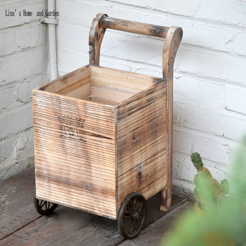 countryside vintage hand made wood planters cart (2)
