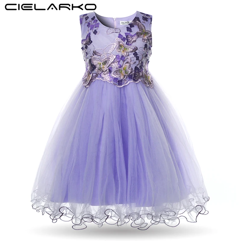 Cielarko/платье для девочек; Детские Платья с цветочным рисунком; сетчатые вечерние платья с аппликацией в виде бабочек на День рождения; торжественные платья; Детские платья для девочек