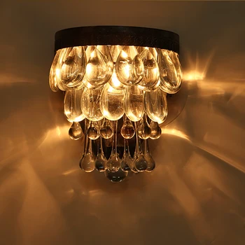 

Loft Industrial lustre European Palace style iron glass crystal wall lamp E14 LED sconce wall light modern for bedside bathroom