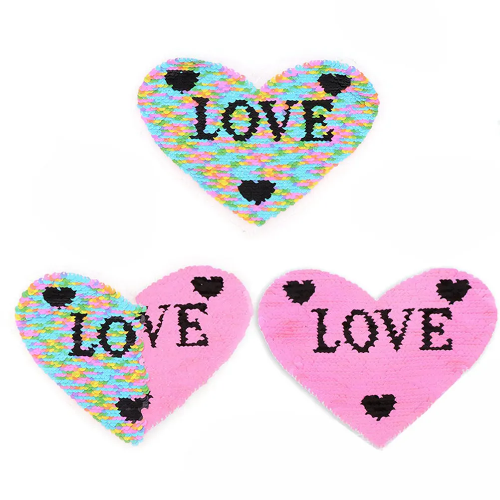 

Love Heart DIY Patch Reversible Change Color Sequins Sew On Patches For Clothes Applique Bag Clothing Coat Sweater Crafts