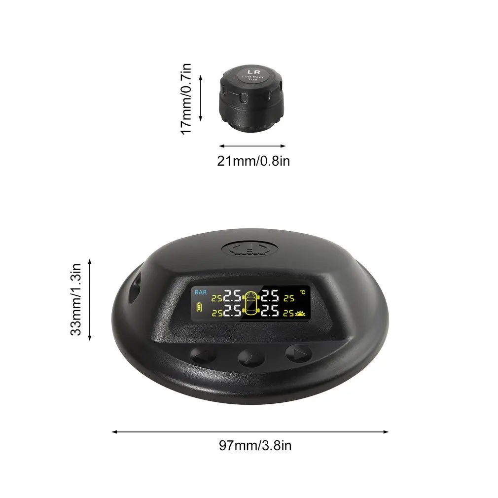 Сенсорная Солнечная Беспроводная система контроля давления в шинах TPMS с 4 внешними датчиками, Аудио Сигнализация, измерительное давление/температура