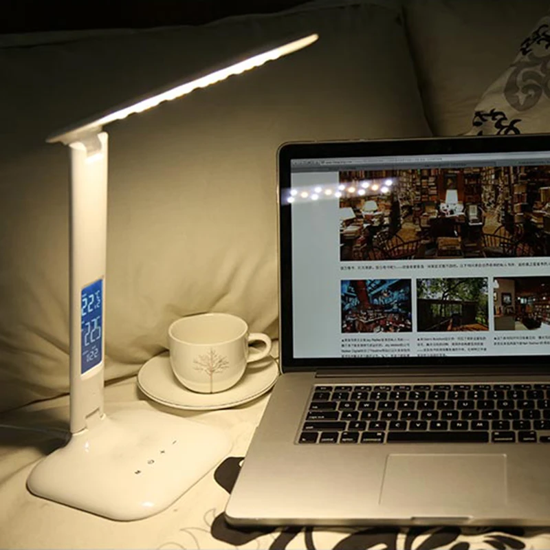

Dimmable Table Lamp with LED display Desk Lamp Portable LED reading lamp With Calendar Clock Flexible Modern office lamp