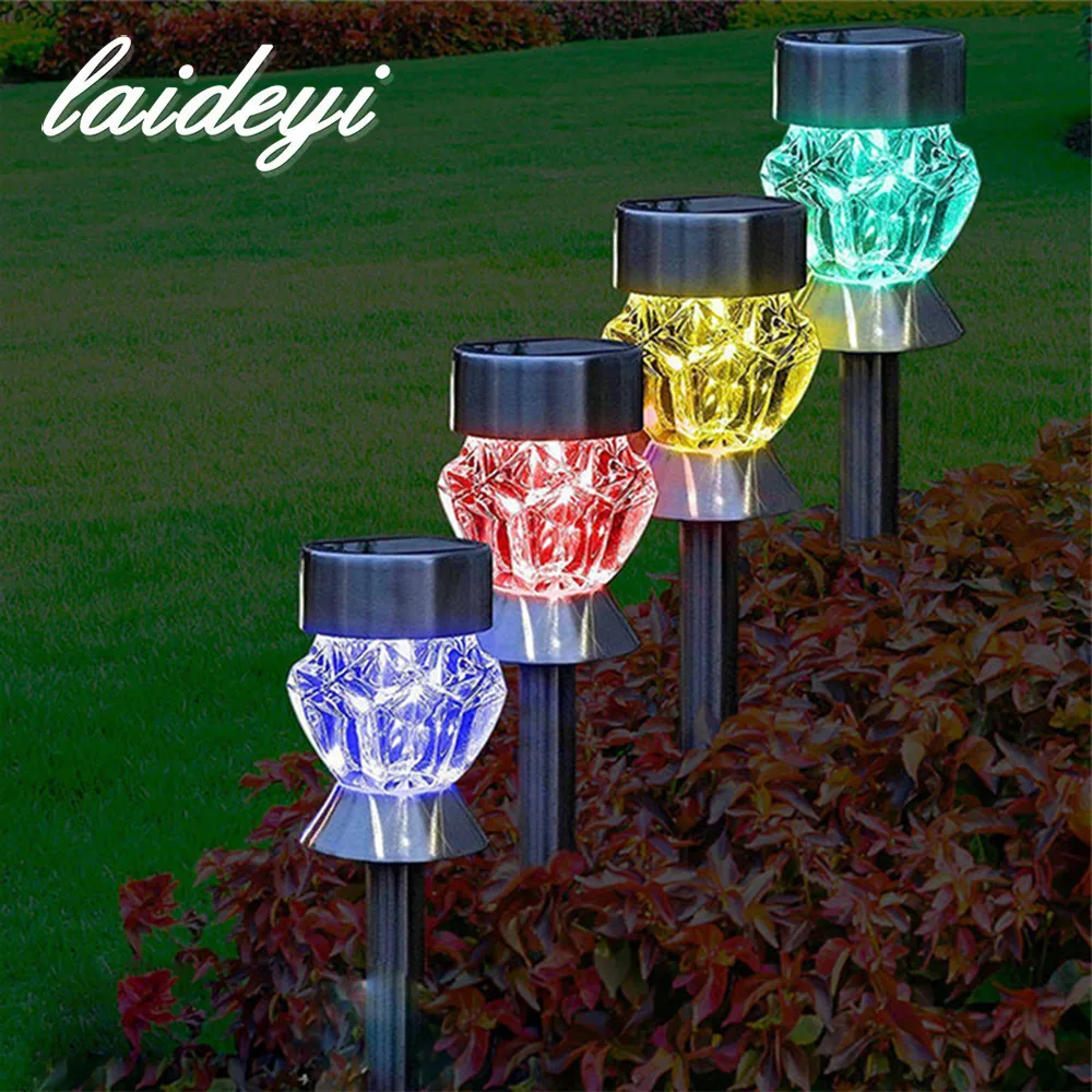

2pcs New Stainless Steel Solar Lawn Lamp LED Diamond Lawn Light Landscape Garden Path Solar Light Outdoor Grounding Sun Light