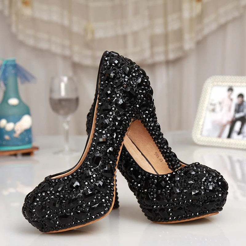Rose Gold Crystal Black Heels With Diamonds With Pointed Rhinestones For  Womens Wedding, Evening Party, And Prom From Crown2014, $41.1