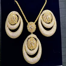 GODKI роскошный эксклюзивный Круглый комплект из сережек и ожерелья для женщин Свадебные кубические циркония Дубай высококачественные ювелирные украшения набор