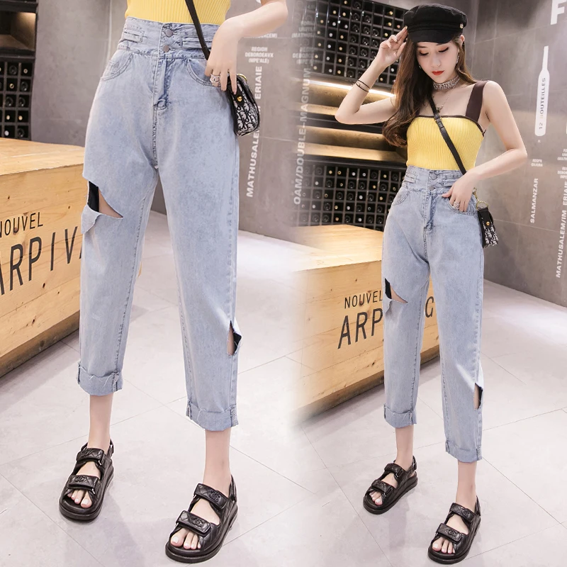 Женские рваные джинсы-бойфренды BF denim femme широкие брюки лето 2019 | Женская одежда