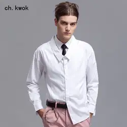 CH. КВОК человек с длинными рукавами свободные личности мода уникальный двойной воротник, подиум молодежи Non-Iron Shirt