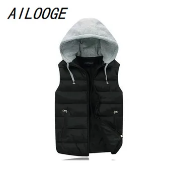 

AILOOGE 2017 New Winter Vests Men's Jackets 3XL Casual Sleeveless Waistcoat Men Coats Autumn Women Vest Hooded Male Outerwears