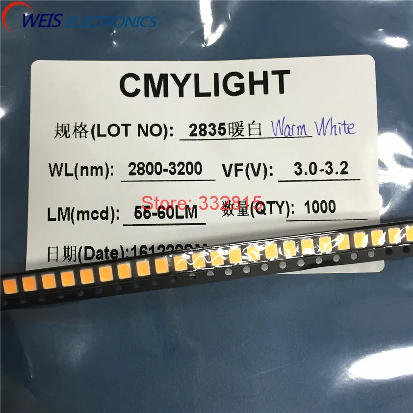 100 шт. 2835 теплый белый 2.8*3.5 мм SMD LED 2800-3200 К 3.0-3.2 В 55-60lm 0.5 Вт супер яркий свет бисер Бесплатная доставка