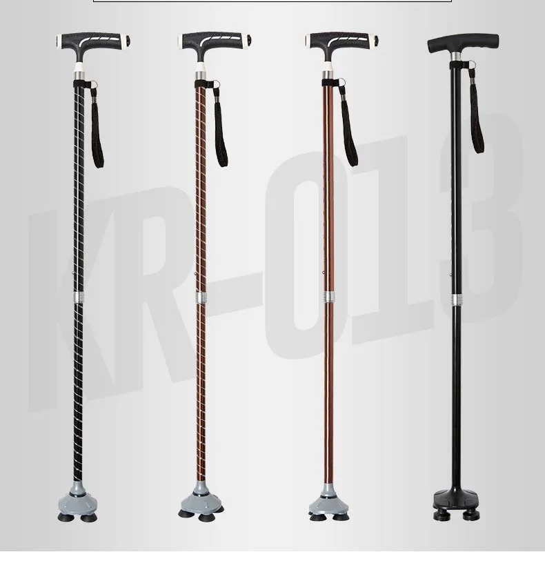 Smart cane with lamp telescopic old man Non-slip adjustable sticks elderly Aluminum alloy T-handle Four feet walking stick