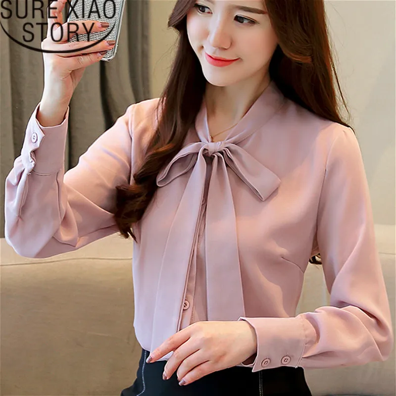 

blusas mujer de moda 2019 womens tops and blouses Bow Solid Chiffon blouse Regular womens clothing Full 2266 50