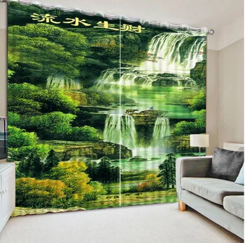 

2018 High quality Chinese Landscape Printing Curtains Living Room Bedroom Or Hotel Office Wall Window Treatments