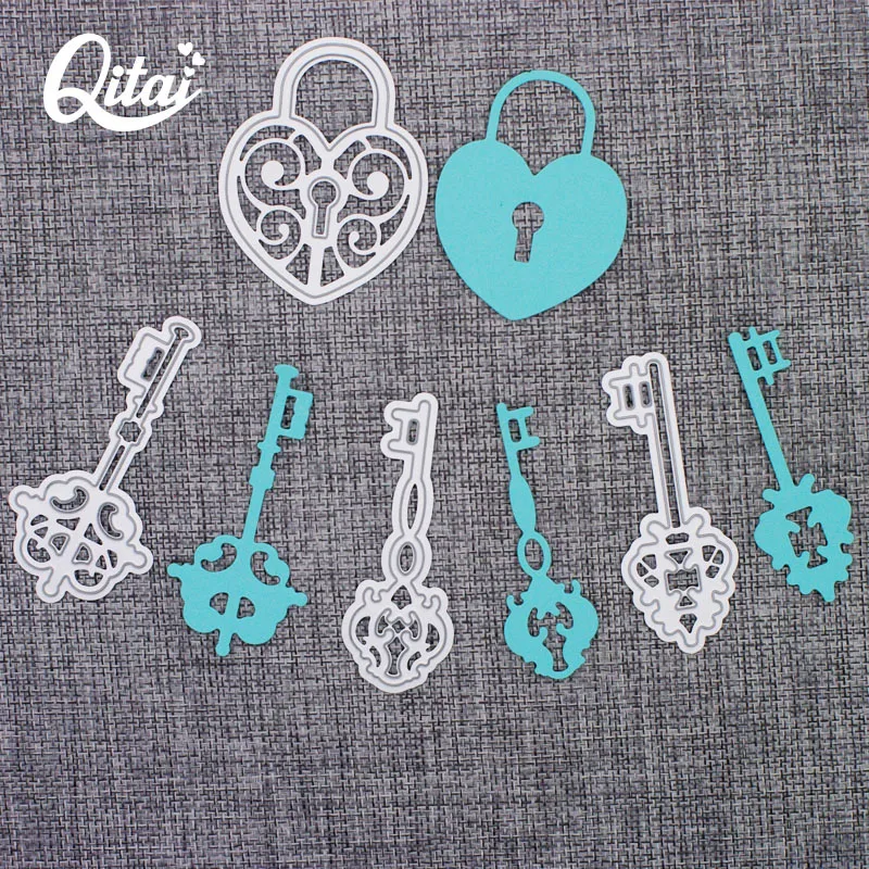 QITAI Locks and Keys Set Metal Cutting Dies Stencil for DIY Scrapbooking Photo Album Embossing Paper Cards Crafts Diecuts D14