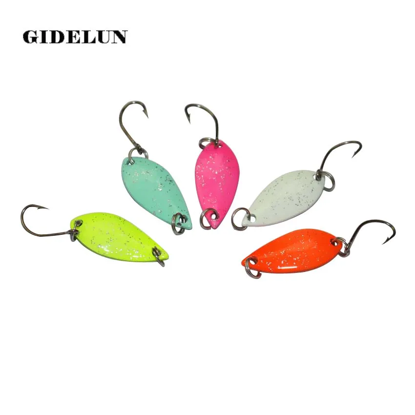

free shipping 5pcs mixed colors two sides painted spoon fishing lure isca artificial bait fishing tackle trout lure metal bait