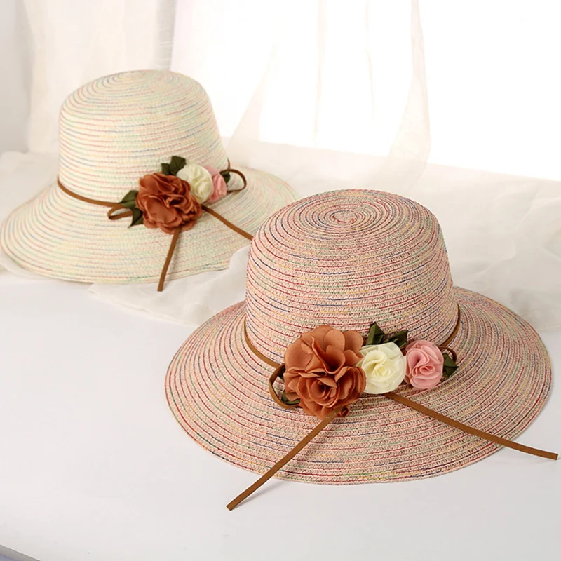 الربيع الصيف النساء قبعات للحماية من الشمس سيدة قبعة قش قابلة للطي الزهور ظلة النساء واقية من الشمس شاطئ كاب دلو قبعة الشمس قبعة شمس دون غطاء ...
