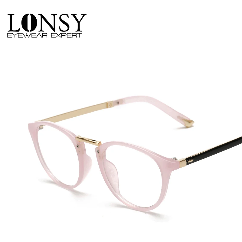 LONSY 새로운 핑크 안경 광학 브랜드 라운드 안경 프레임 클리어 렌즈 패션 아이 안경 안경 여성용 안경 CJ2204