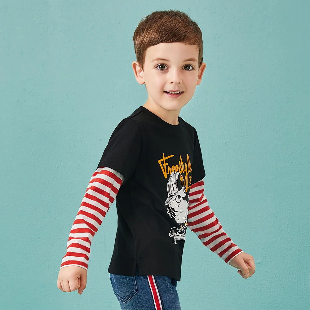 Balabala/осенние хлопковые футболки для мальчиков; футболки с длинными рукавами в полоску; модный костюм с рисунком