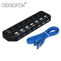 DeepFox USB 3,0 Перезаряжаемые концентратор Fast Скорость 5 Гбит/с 4 Порты USB 3,0 3 Порты Usb 2,0 HUB разветвитель с включения/выключения концентратора