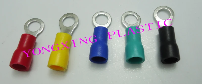 

250pcs/lot RV1.25-6 insulated terminal block 22-18AWG 0.5-1.5mm2 cable red yellow blue green black five color mixed
