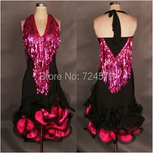 Латинской Танцевальный костюм старший пикантные сапоги с бахромой с глубоким v-образным вырезом платье для латинских танцев для женщин конкурс латиноамериканских танцев платье черного цвета