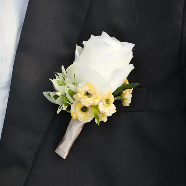 Artificial Silk White Flower Prom Corsages Wedding Groom Corsage prom Men Brooch Boutonniere 10