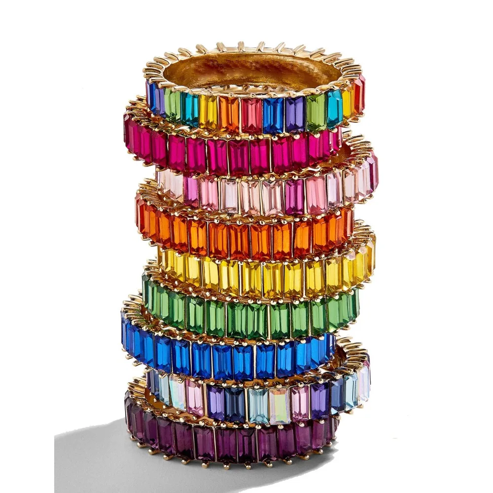 

Promotion Hot selling Gold Rainbow cz ring wedding engagement band stacking stacks cz eternity colorful finger jewelry for women