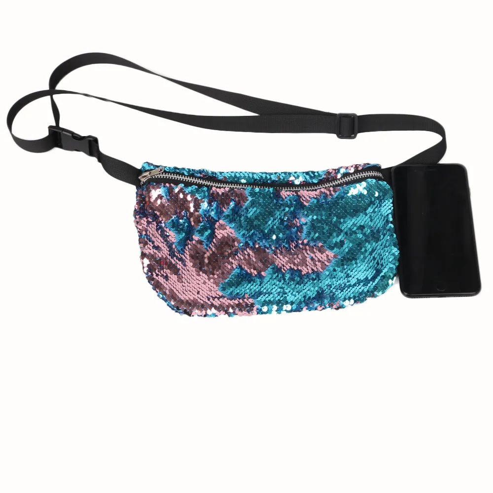 

Bling Sequins outdoor women waist bag sports running double color glitter running fanny pack chest bags for travel hiking #10