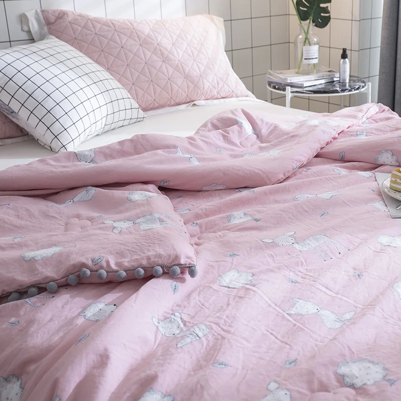 Горячая печать вымытое Хлопковое одеяло Розовое Одеяло Лето и весна мультфильм одеяло наполнитель король королева размер мяч сторона кошка
