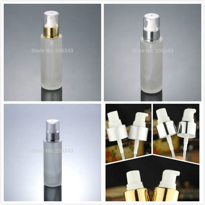 Best 100ml frosted glass bottle with gold silver pump for serum lotion emulsion foundation gel essence cosmetic packing pump bottle