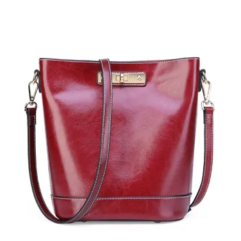 

2020 New Fashion Women Bucket Bag Genuine Leather A set of two Pieces Shoulder Bags Crossbody Oil Wax Bag