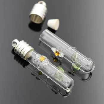 

20pieces flower glass Vial Pendant metal cap rubber plug glass bottle charm name on rice art jewelry necklace pendant