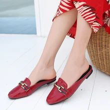 Zapatos Vintage para mujer estilo británico decoración de Metal con punta cuadrada. Zapatos de tacón bajo para mujer mocasines femeninos zapatillas de verano OULYYYOGO