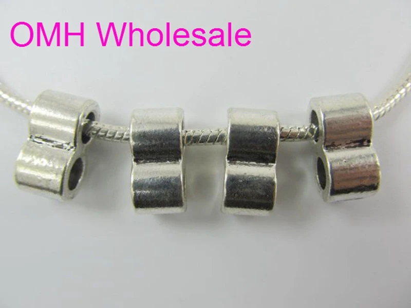 

OMH wholesale 50g 14pcs 16.5x9 mm Retro silver Jewelry accessories Zinc alloy Big Hole tube connectors beads for bracelet PJ261