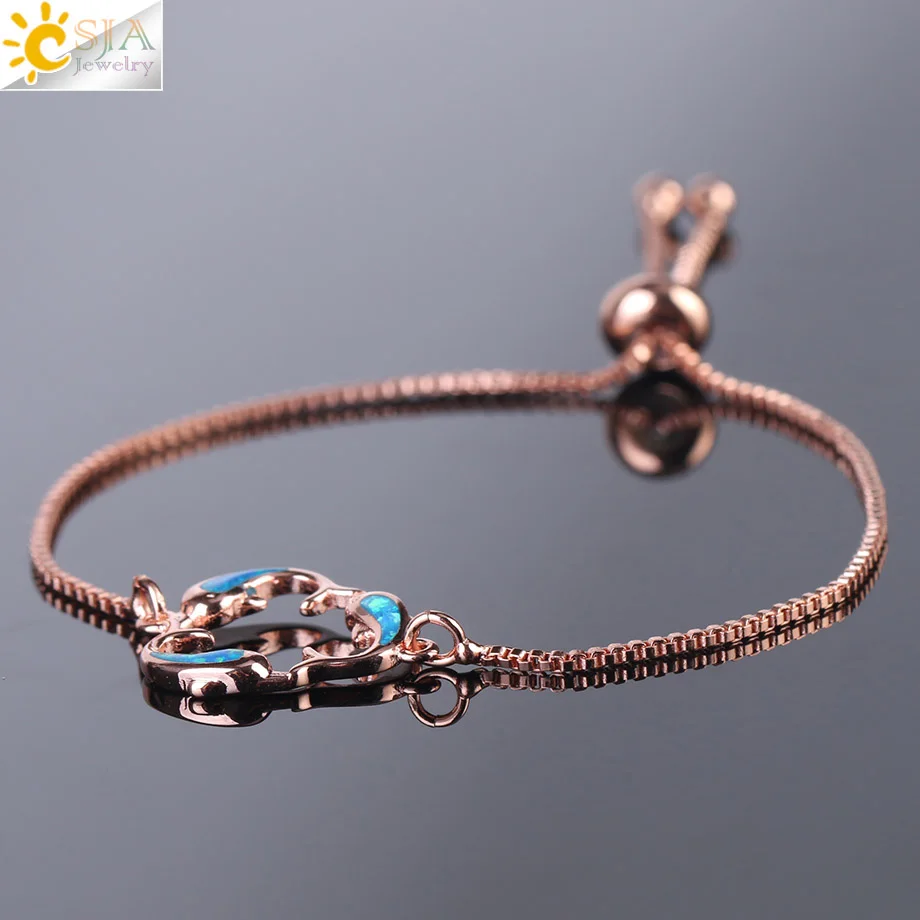 

CSJA Lovely Fish Bracelet Handmade Jewellery Stylish Colorful Fire Opal Gems Bracelets Adjustable Box Chain Gift for Lovers F433