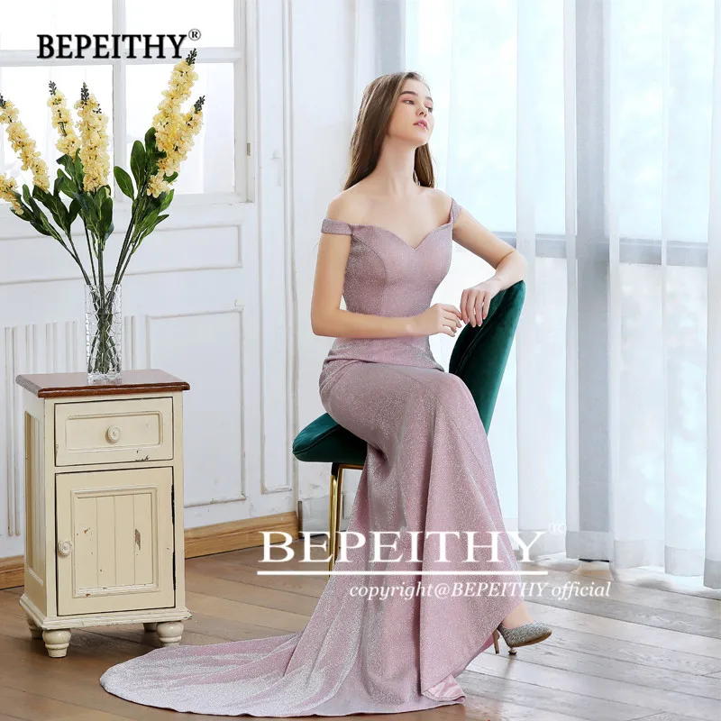 BEPEITHY Русалка с открытыми плечами длинные платья для выпускного вечера vestido de festa винтажные вечерние платья элегантные блестящее платье