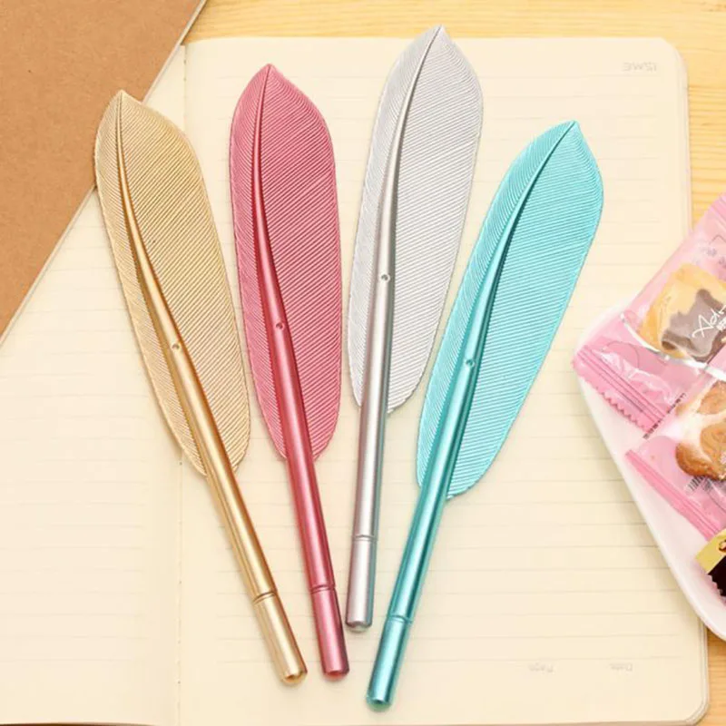 JX-LCLYL 4pcs Cute Feather Ballpoint Ink Pen Office Students Stationery Random Color