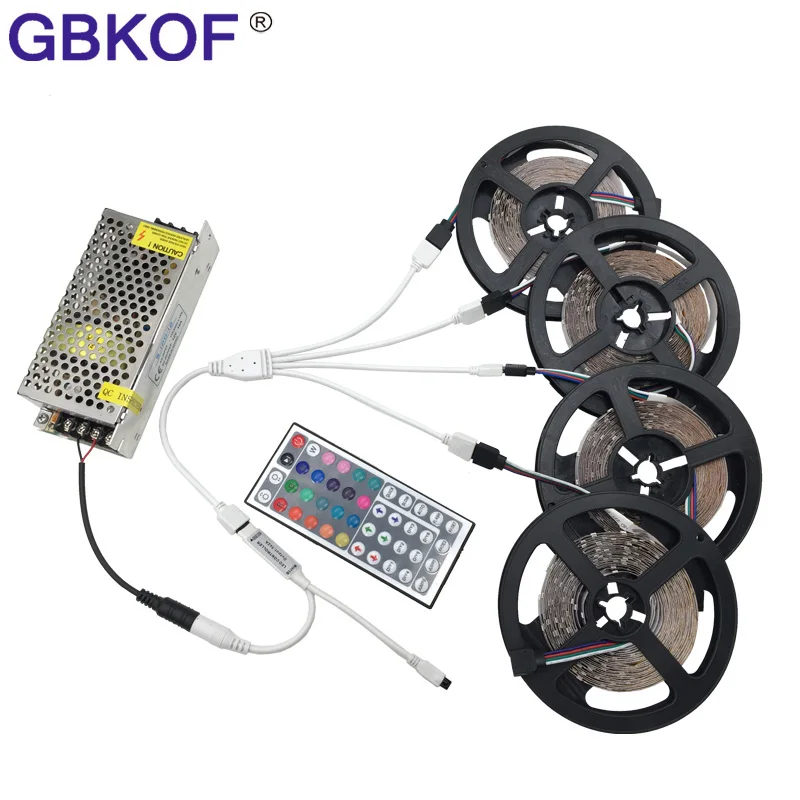 

Non waterproof RGB LED Stripe 15m 20m 3528 set include 44keys IR controller +DC 12V power supply 60LEDs/M tiras led diode lamps