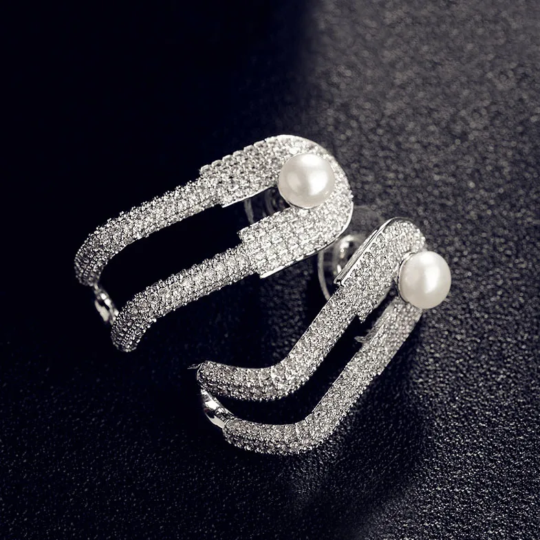 

Fashion Big Brand Cubic Zirconia Stud Earrings Imitation Pearl L Letter Silver Color Women Christmas Luxury Gifts Top Quality